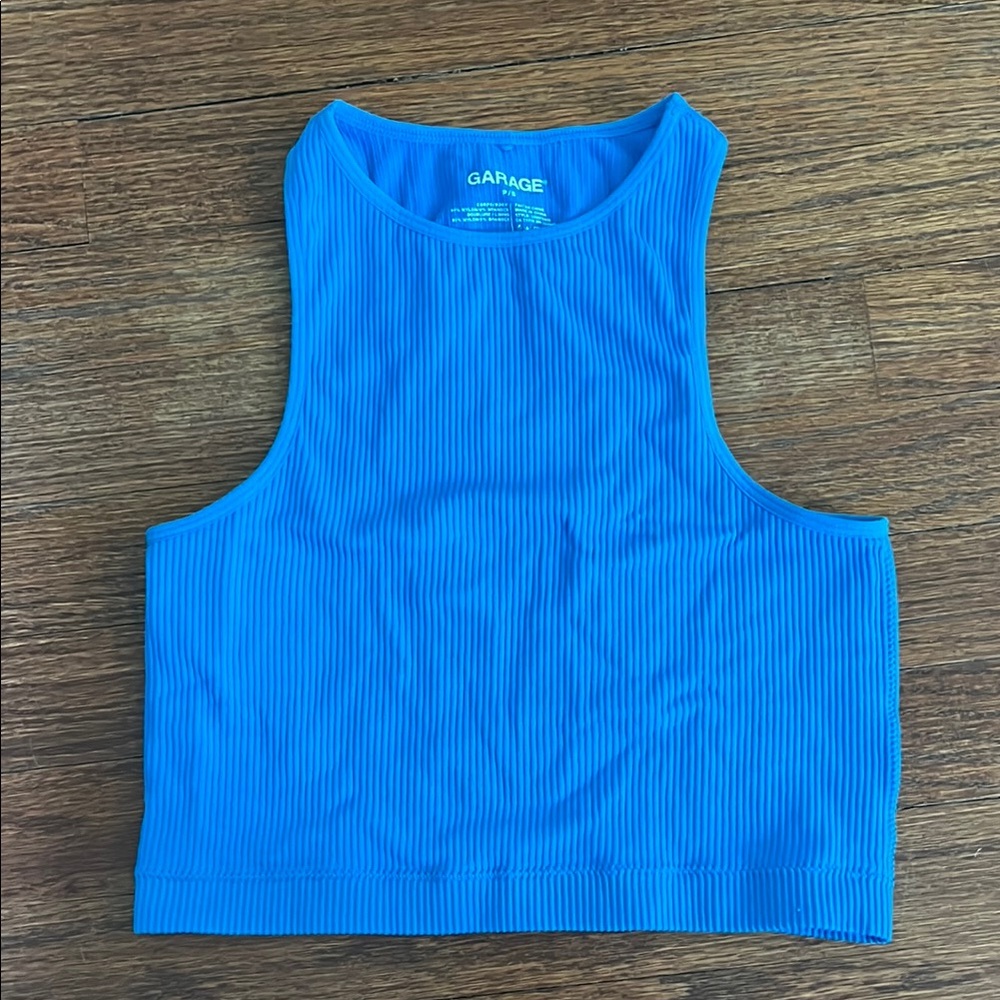 Garage Blue Ribbed Cropped Tank Top